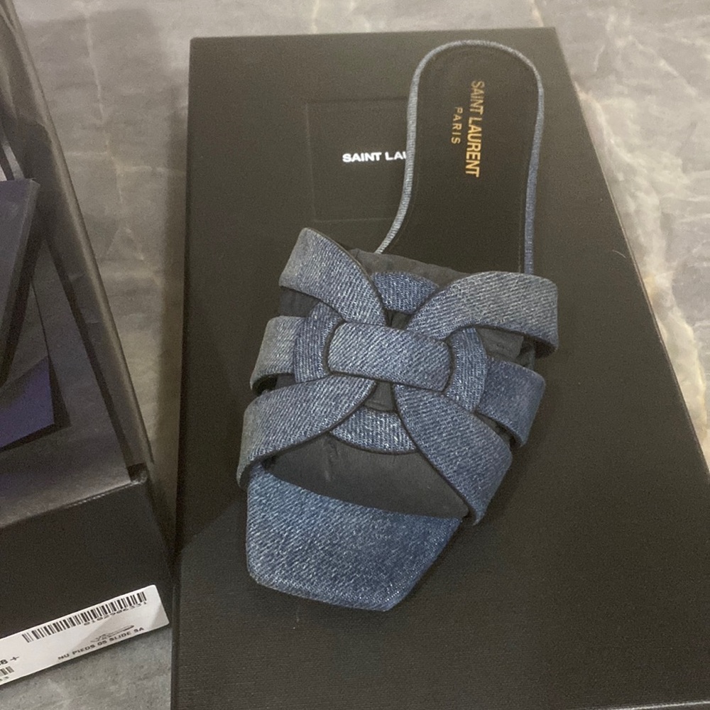 Slightly used blue denim Saint Laurent sandals